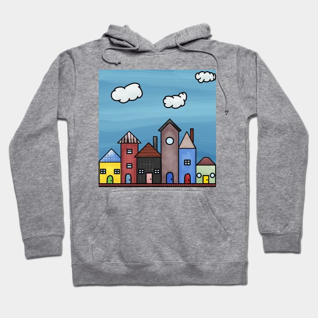 Whimsical City Street Hoodie by Slightly Unhinged